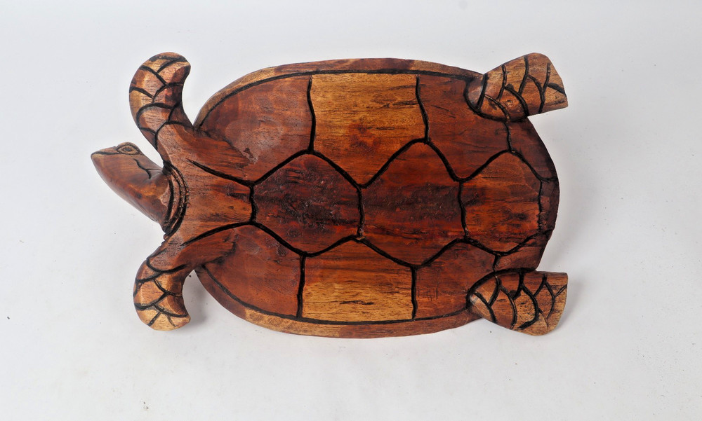 Vintage Large Hand Carved Solid Wood Turtle