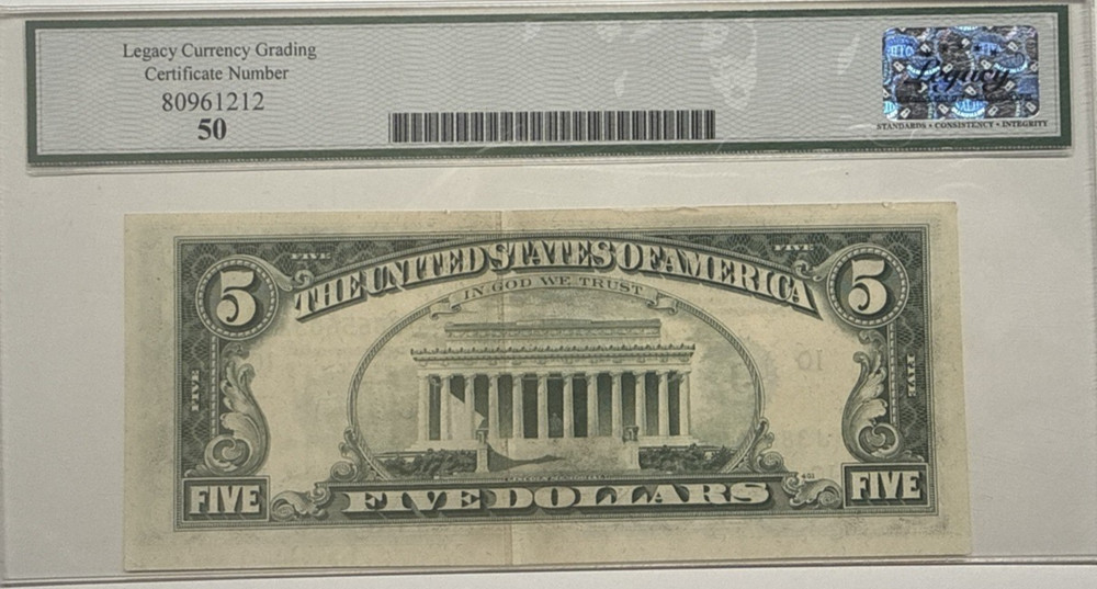 LEGACY50 1977 $5 GUTTER FOLD ERROR CROSS FACE 6032A