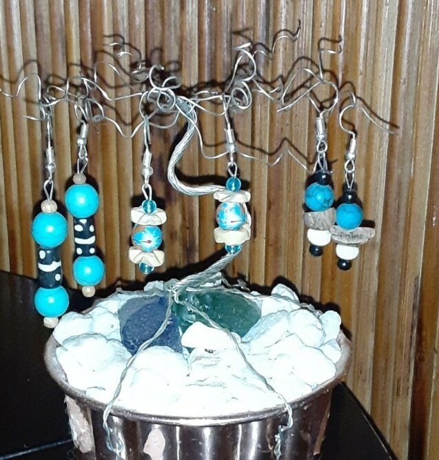 Handmade Turquoise & Wood Boho Dangle Earrings Lot Bundle 3 Pair