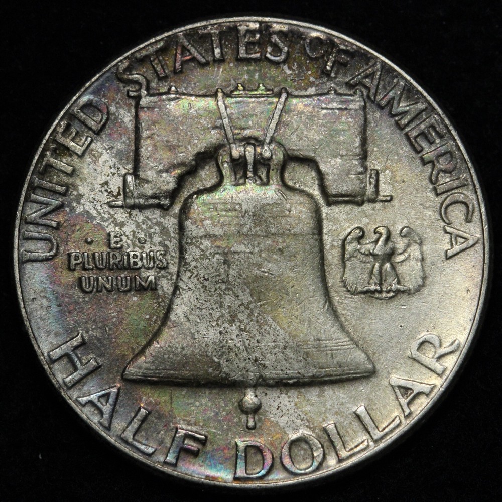 1951 Franklin Silver Half Dollar AU TONED E382 ZIAP
