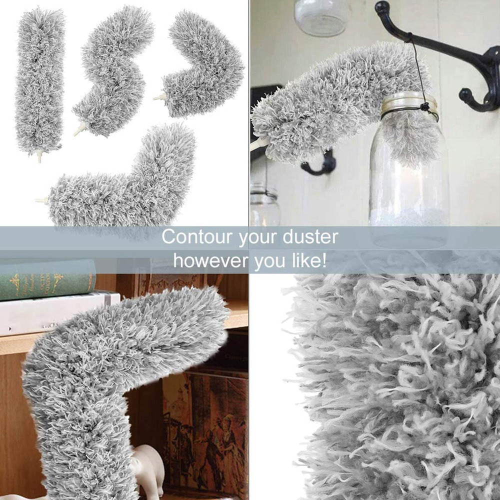 Microfiber Feather Duster Extendable Pole 30-100in Bendable Head Gray Washable