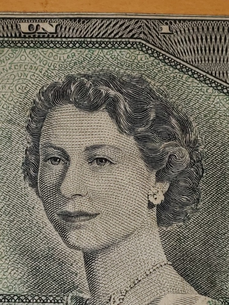 Banque Du Canada 1954 Devil's Face Dollar XF+ Edge Printing Error / Off-Center