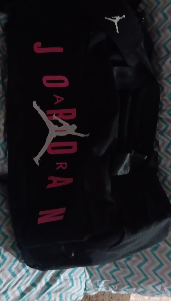 Jordan Air Gym Bag Black Pink White Polyester Zip Adjustable Strap Logo