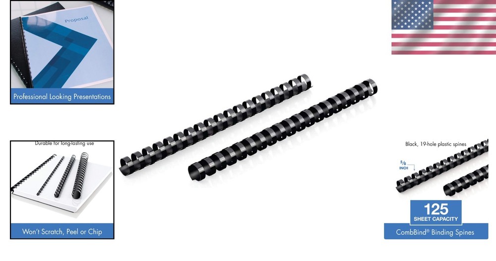 Black CombBind Binding Spines 5/8" (125 Pack)