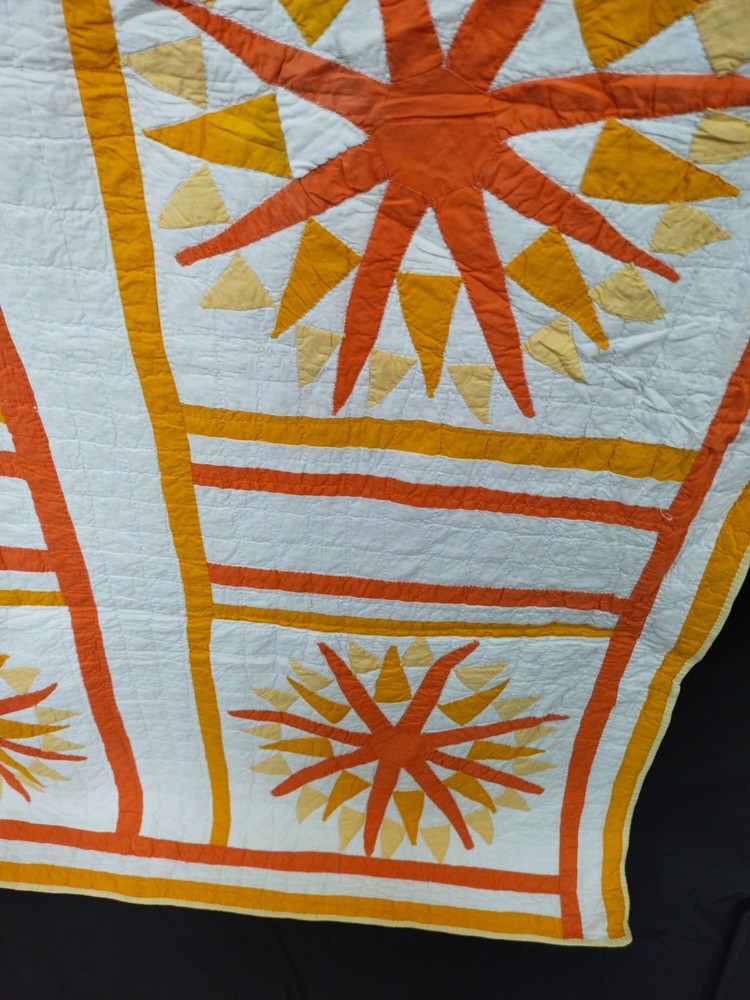 vintage sunburst hand Quilted patchwork Quilt needlework A168