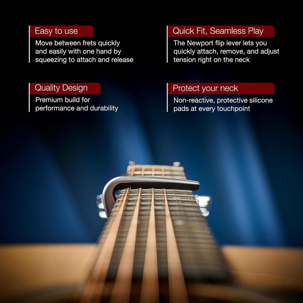 Newport 12 String Silver Guitar Capo - Groundbreaking Compensated String Pad ...