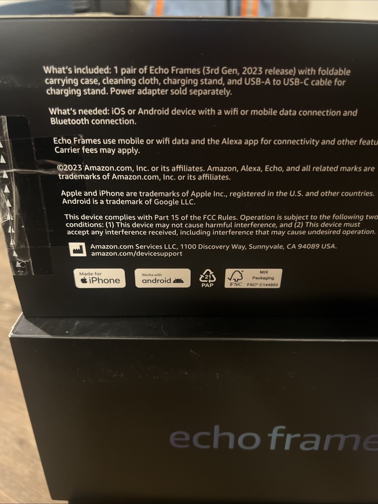 Amazon Echo Frames 3rd Gen ZE8TAH Smart Audio Glasses Rectangle Classic Blk