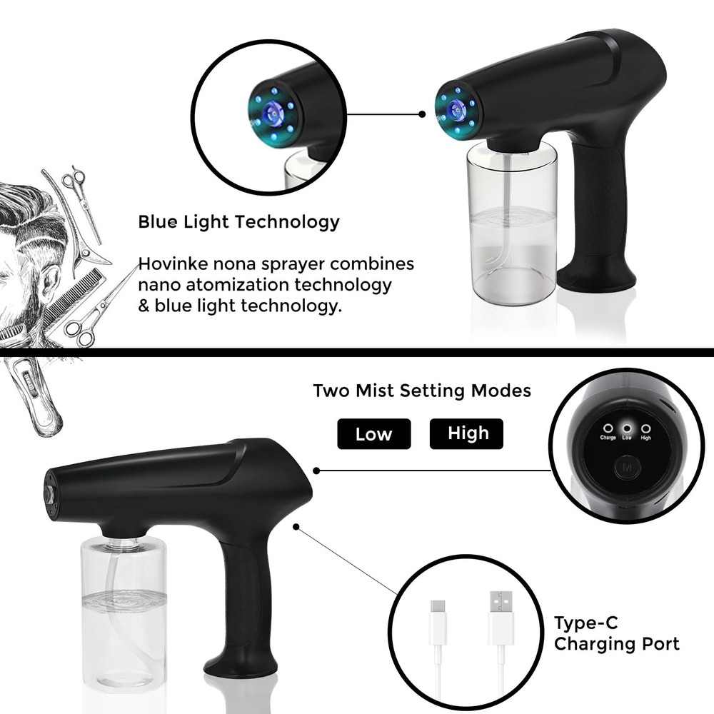 Barber Spray Bottle with Blue Light, Rechargeable Electrostatic Atomizer Spra...