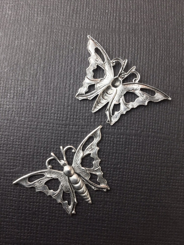 35514 2 Pc Matte Silver Oxidized Butterfly Jewelry Finding