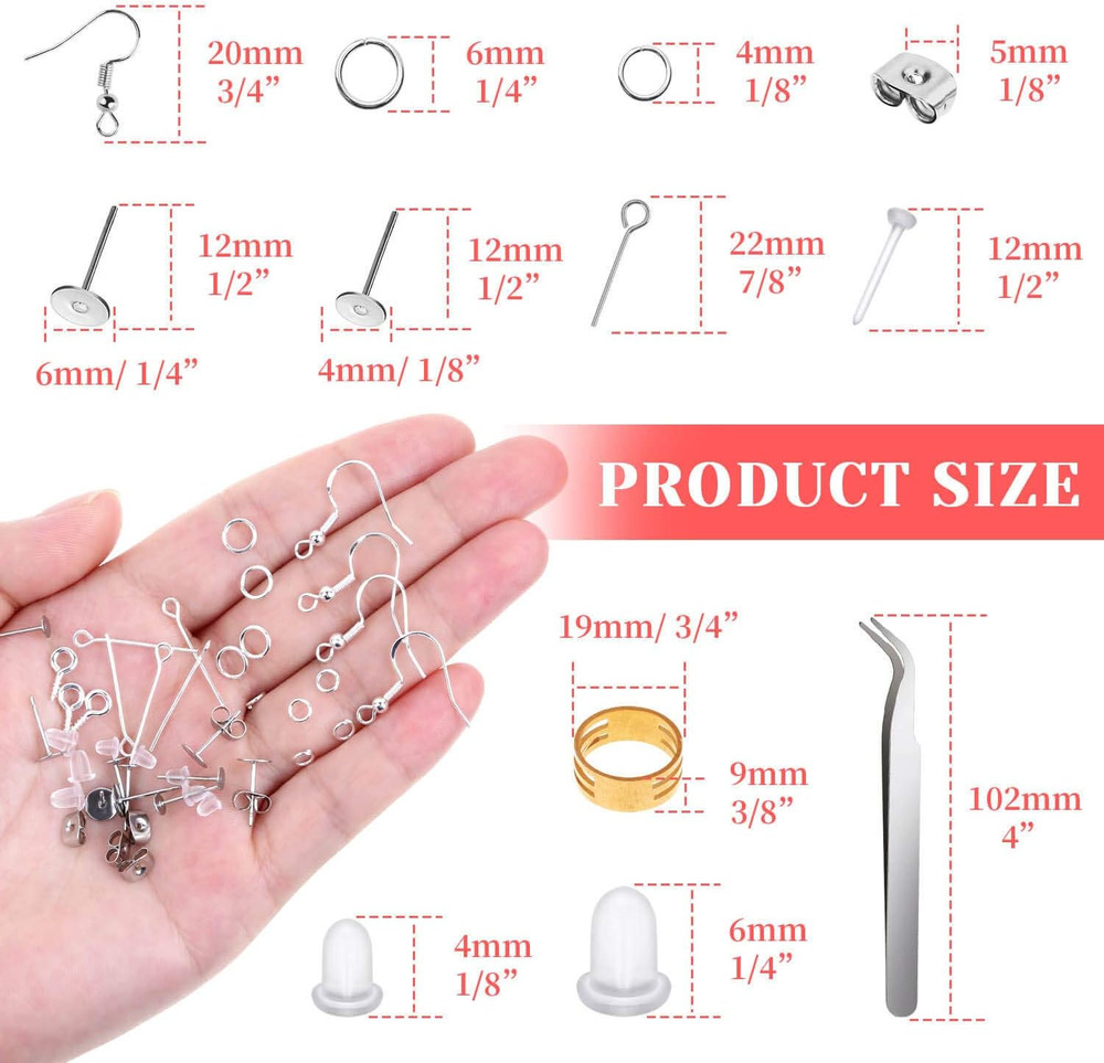 Thrilez 3080Pcs Earring Supplies Kit - Includes Hooks, Backs, Rings, Pins, Posts
