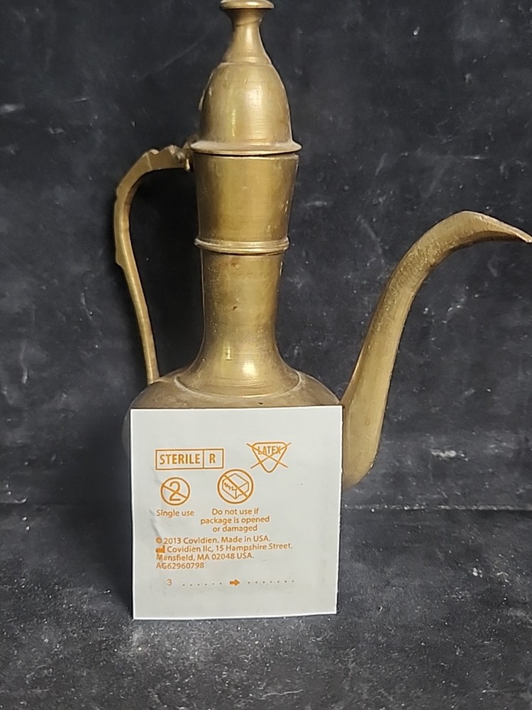 Middle Eastern Brass Dallah Coffee Pot Etched 6" D5