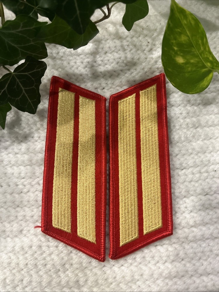 USMC 2 Bars Gold Red Hash Marks Service Stripes Sleeve Patch