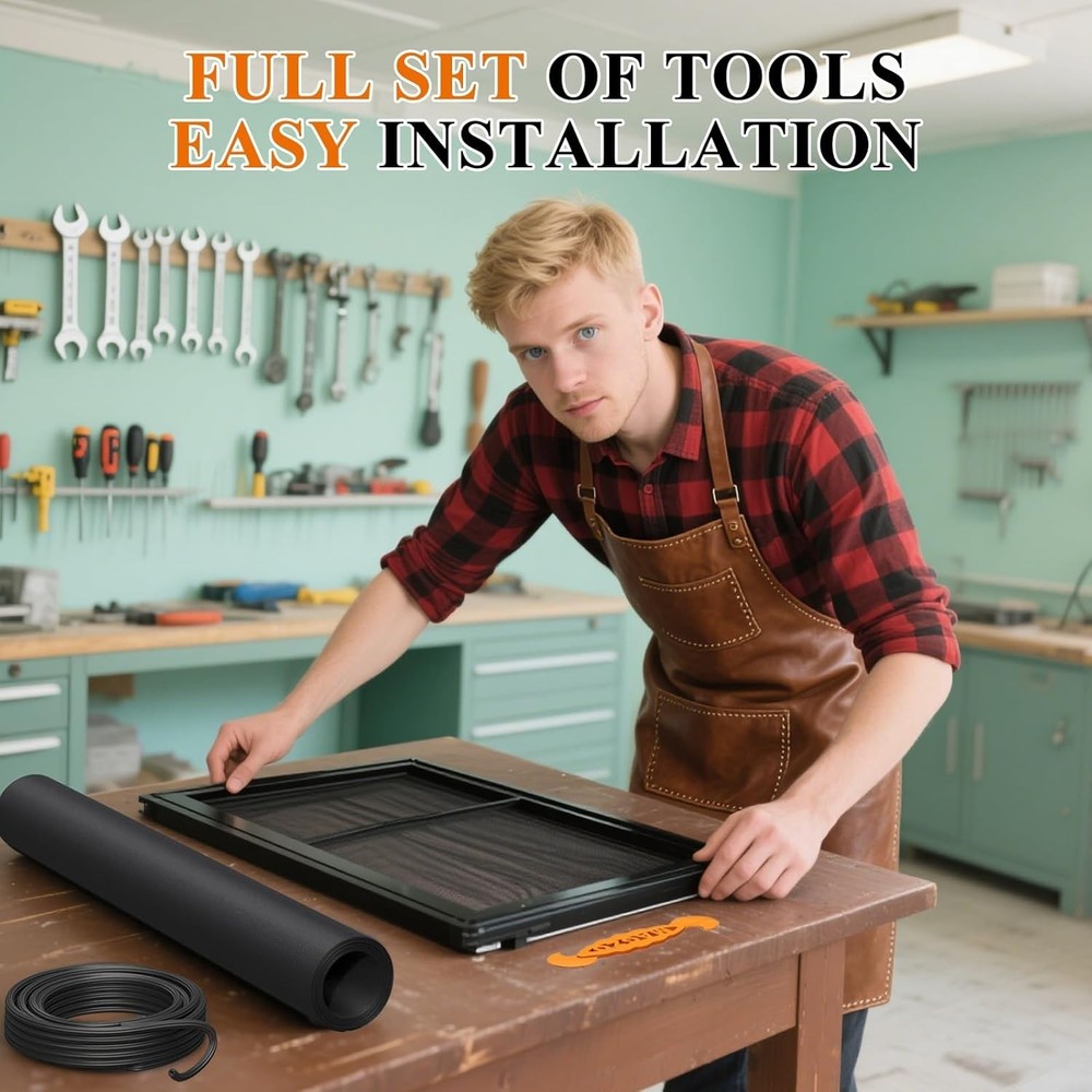 Customizable Window & Door Screen Replacement Kit, Easy Install & 65.6 FT Spline