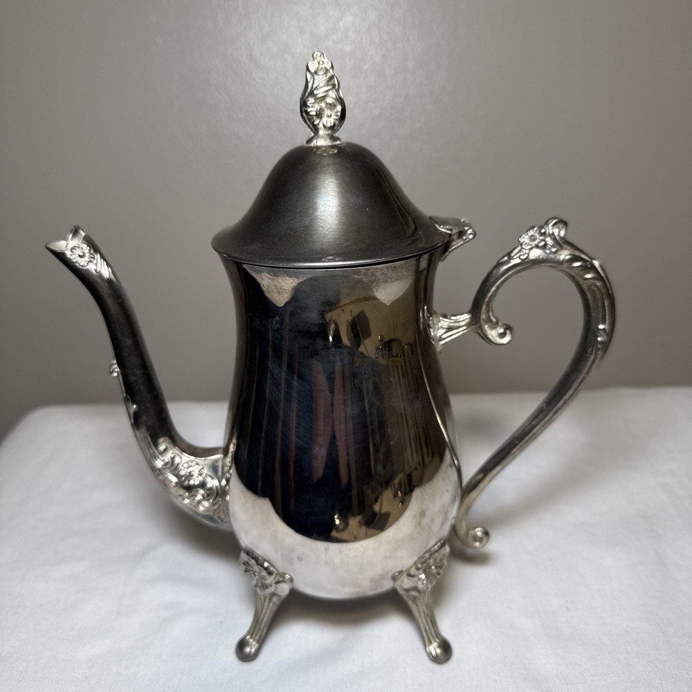 Antique Edwardian Silver On Copper Coffee Pot Gold Wash Interior Hinged Lid