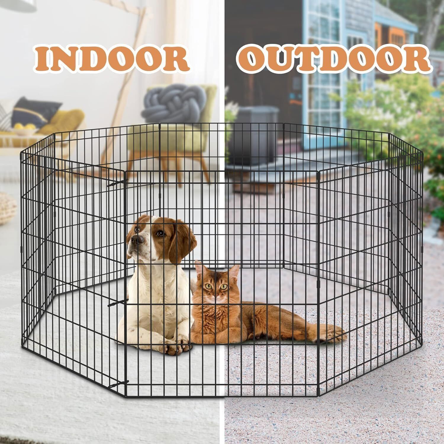 Dog Playpen 8 Panels Foldable Exercise Pen Pet Playpen Fence 24/30/36/42/48 Inch