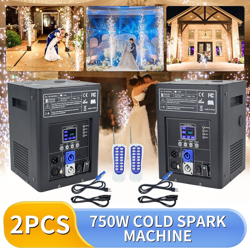2PCS Cold Spark Machine 750W Stage Effect DMX Firework DJ Event Party Wedding