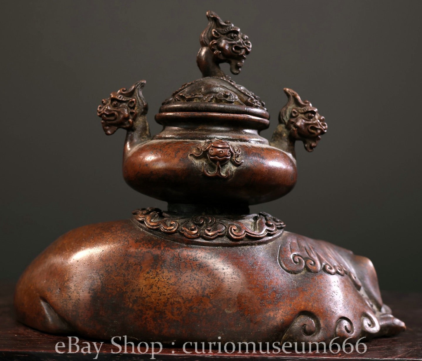 8" Old Chinese Purple Bronze Pixiu Brave Troops Beast Incense Burner Censer