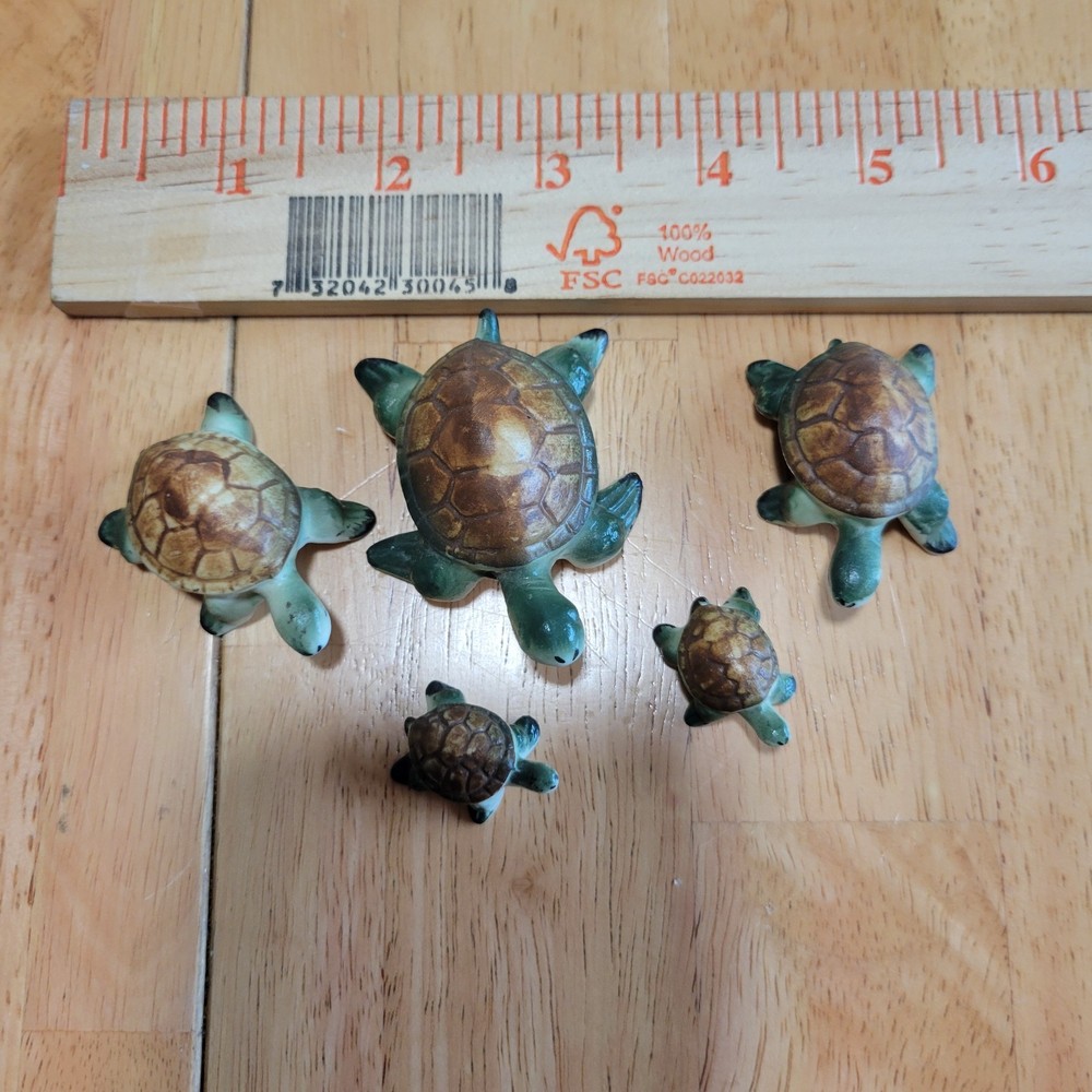Turtle Figurines, Lot 5, Different Sizes, Multi Color, Set