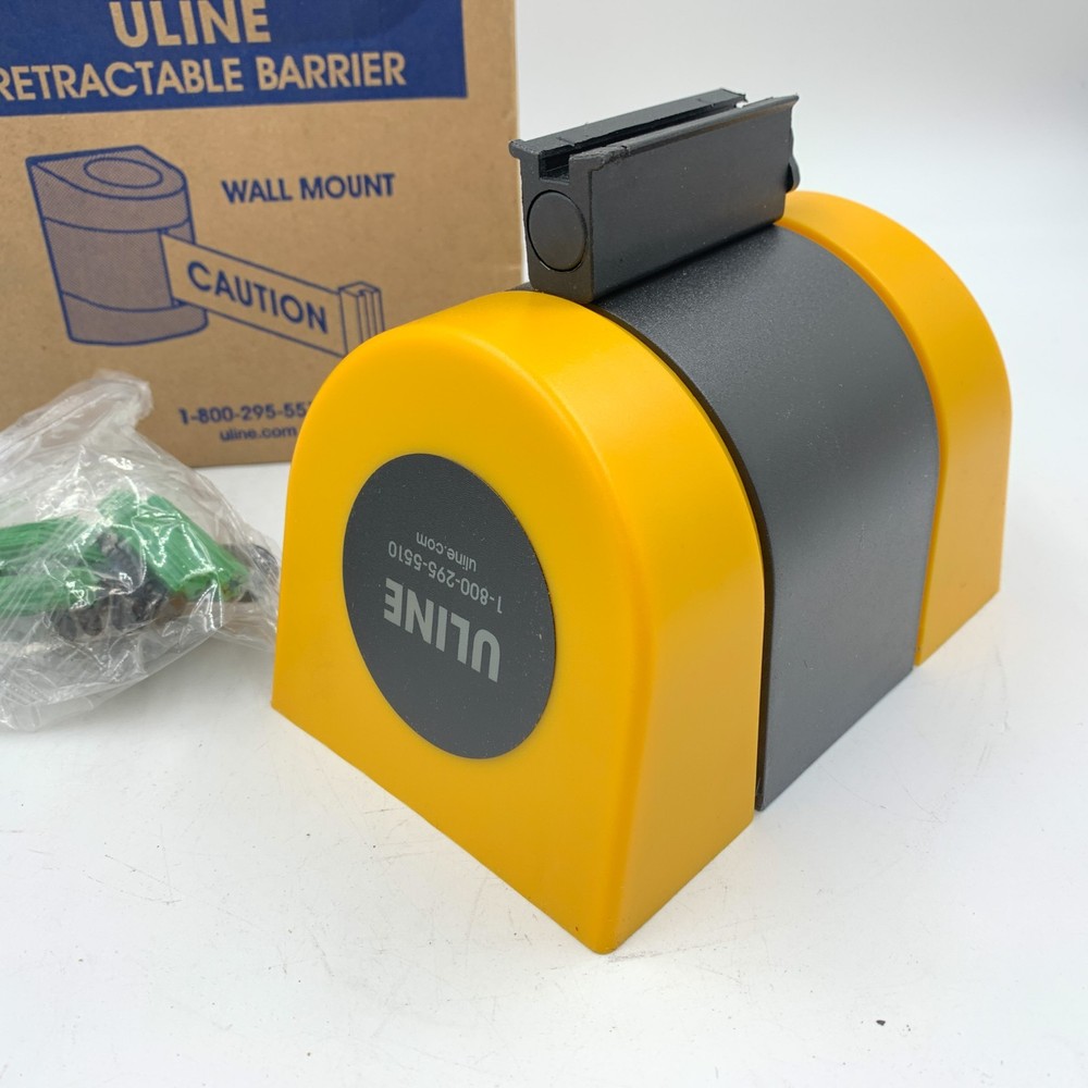 Uline Retractable Barrier 10ft Yellow Belt Caution Wall Mountable