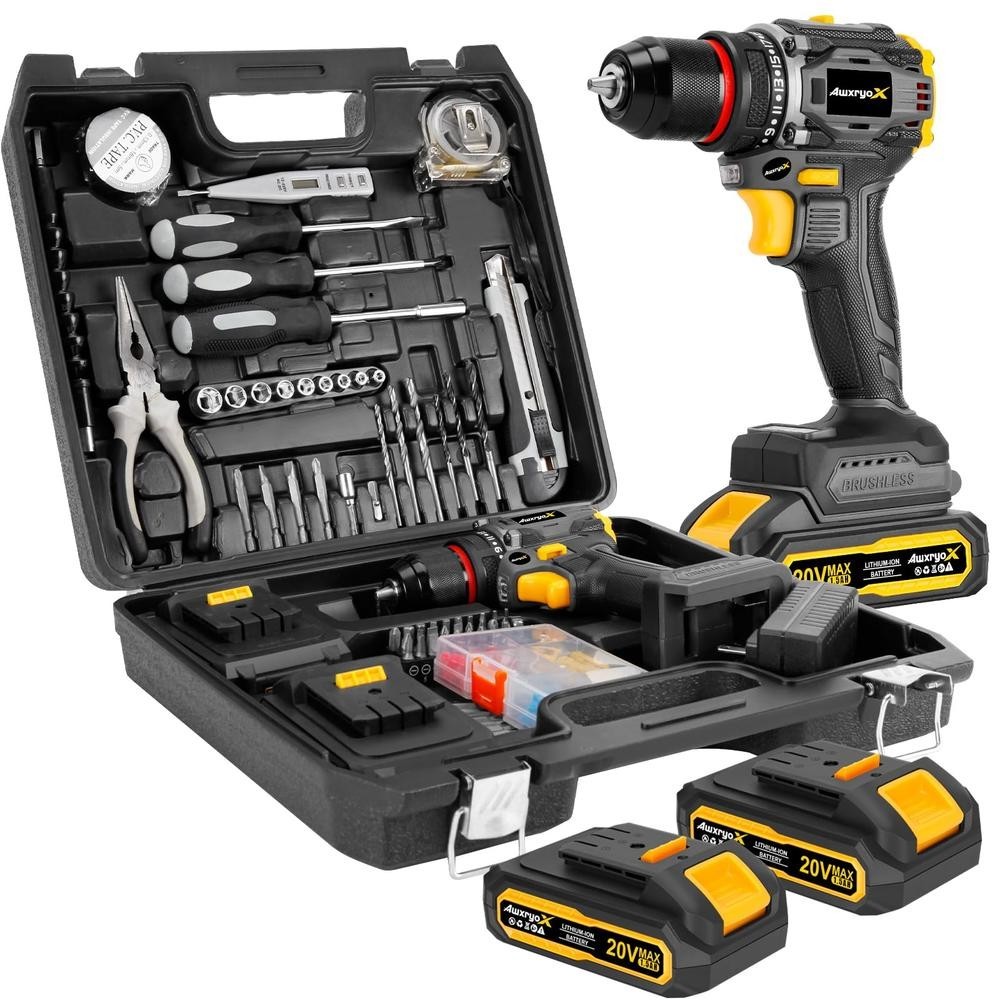 AwxryoX Brushless Compact Drill Tool Set 135pcs 20V Cordless Drill Toolbox 2B