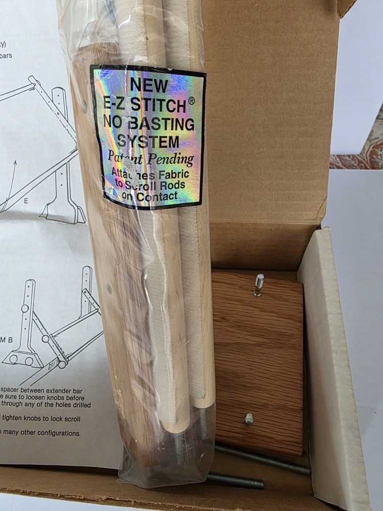 Needlework Craft Oak Lap Frame Stand Scroll Rods Extend NOS Tomorrow's Treasures