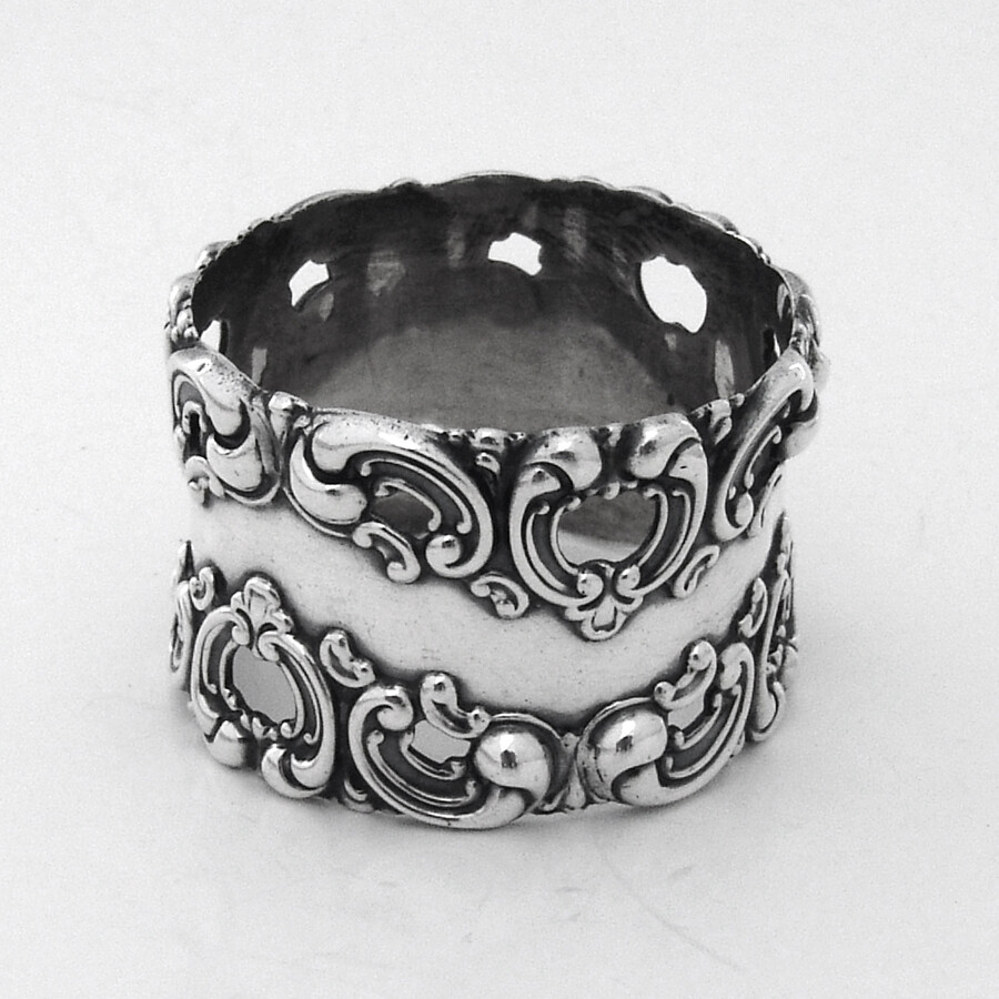 Ornate Napkin Ring Openwork Border Sterling Silver