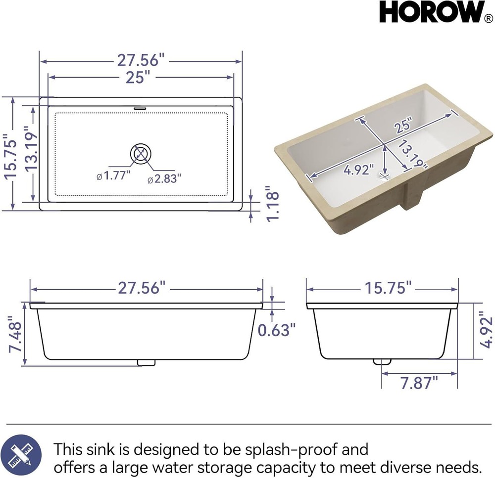 Undermount Bathroom Sink Rectangular, 27'' x 15'' White Rectangle Vessel Sink