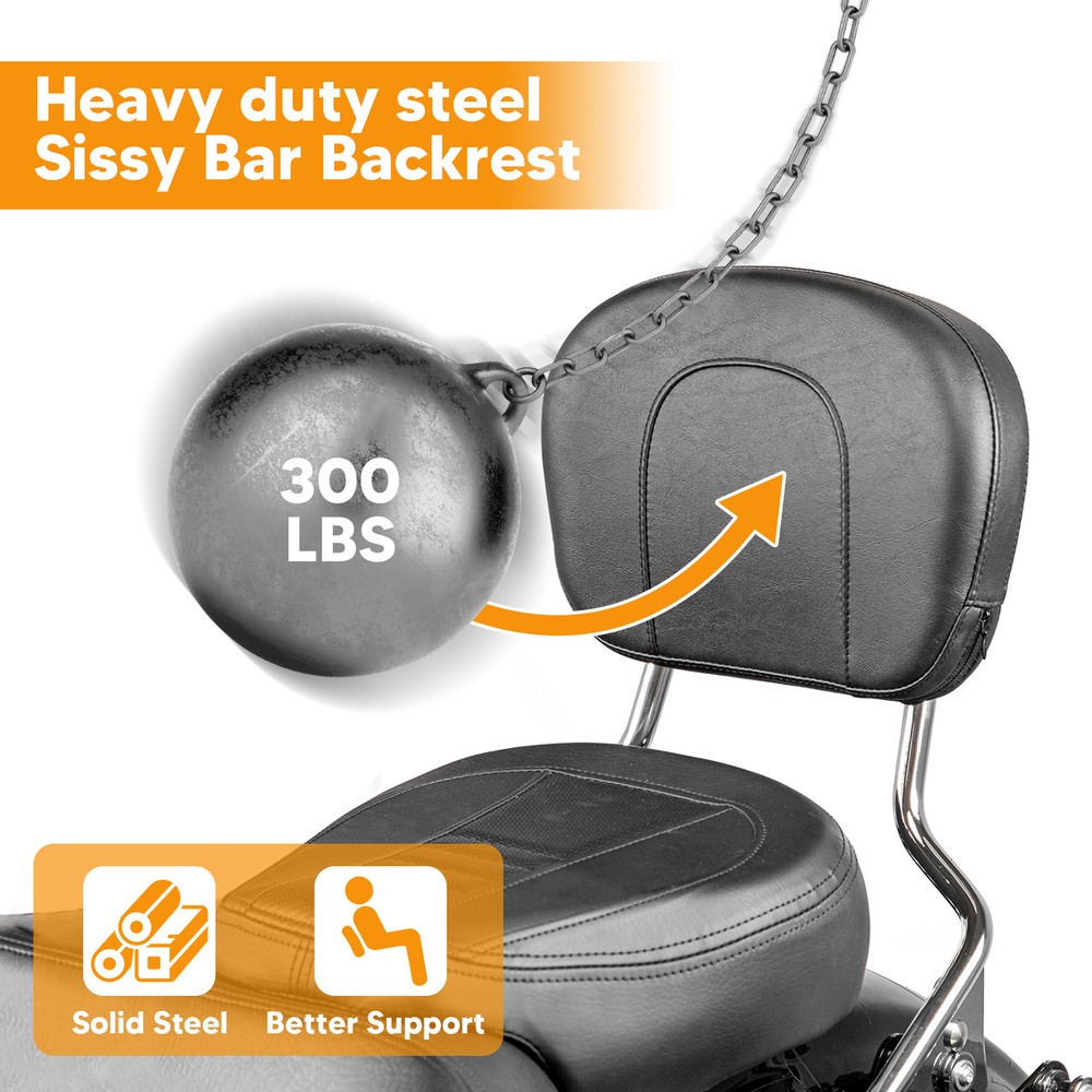 For 14-24 Harley Touring Quick Release Backrest Sissy Bar+Docking Hardware Kit