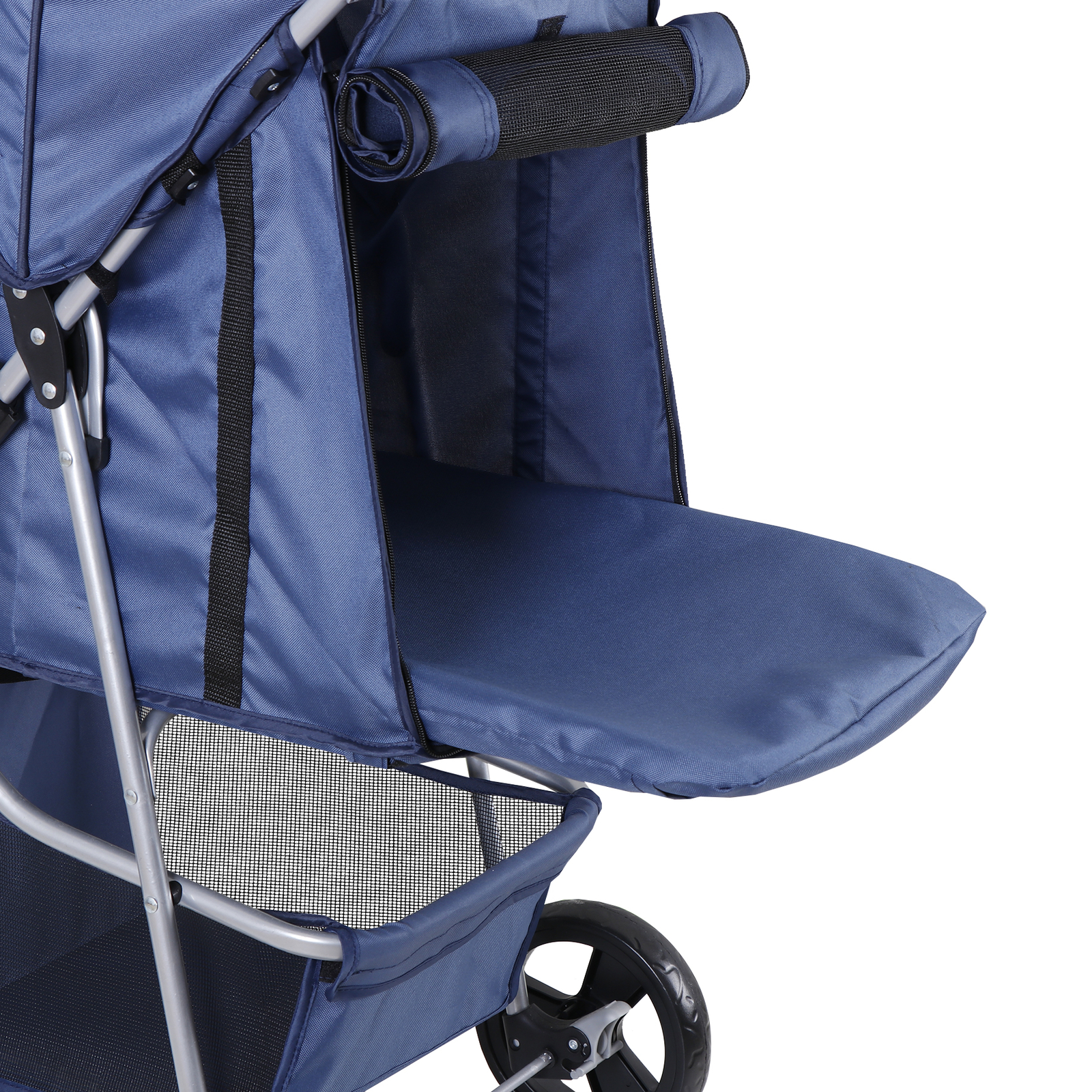 4 Wheels Blue Pet Stroller with Cup Holder, Breathable Mesh for S/M Dog Cat