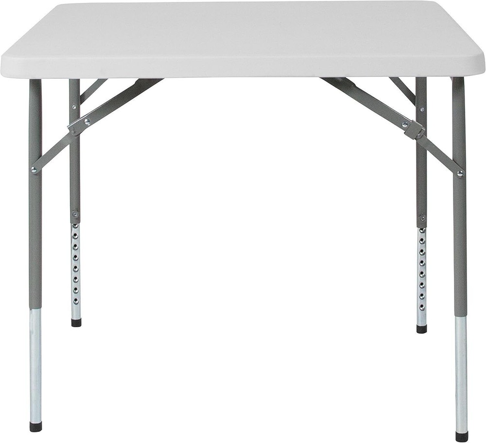 Square Height Adjustable White Plastic Folding Table for Home Garden Office US