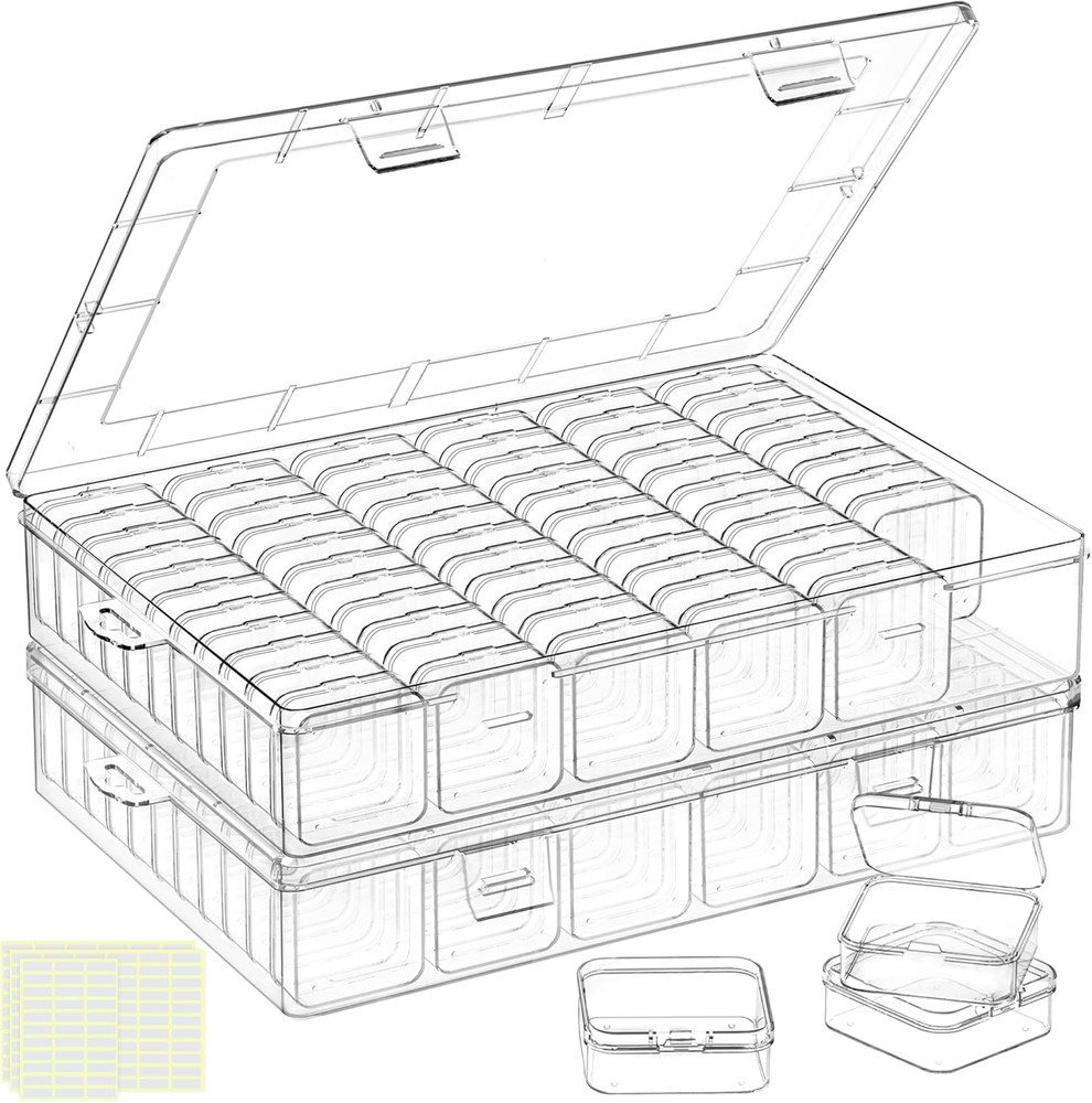 Large Bead Organizer Box, 132Pcs Small Clear Storage Containers with Labels, Min