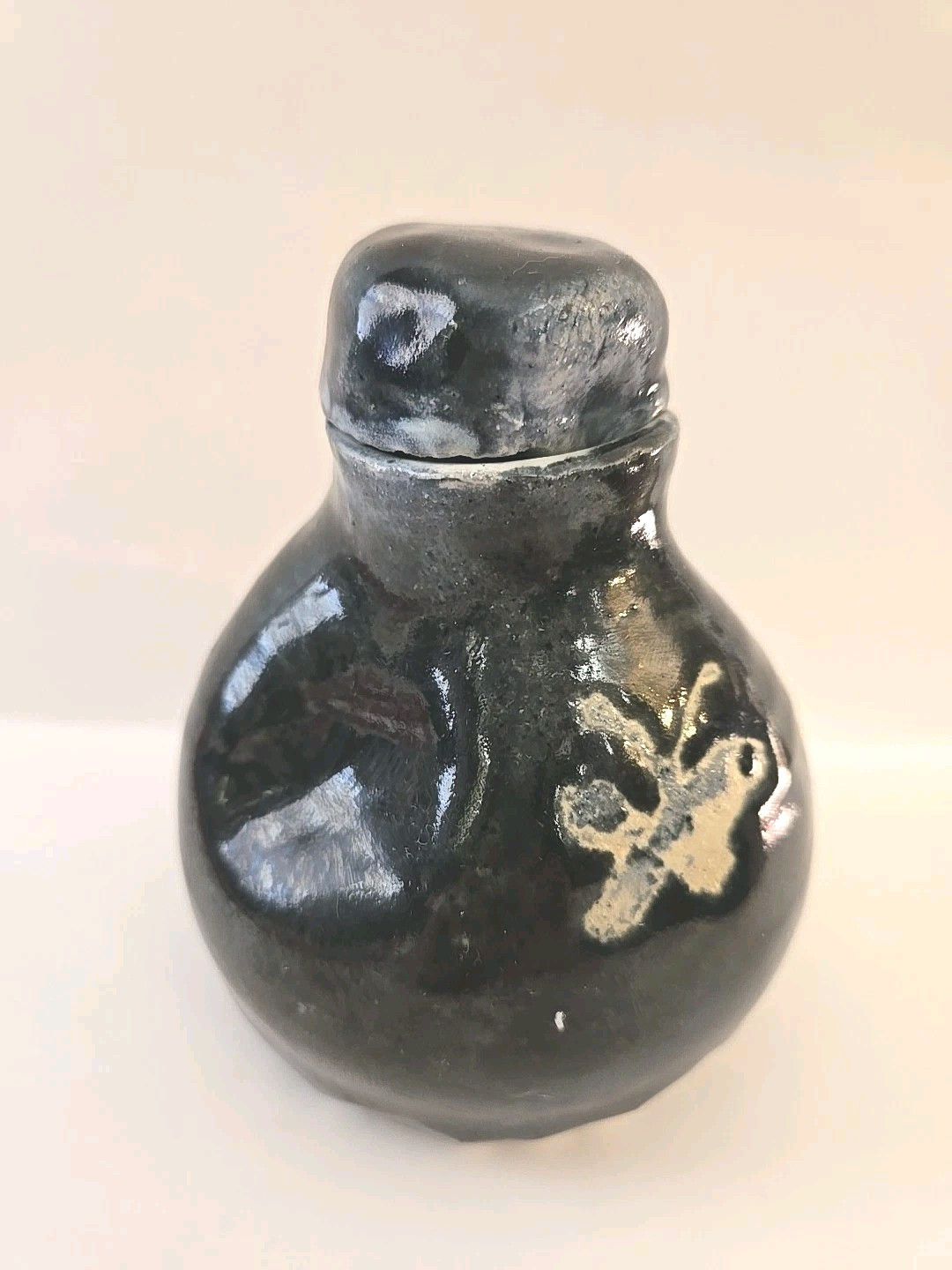 Vintage Japanese Sake Bottle With Lid, Stoneware, Pottery Sumie Signed