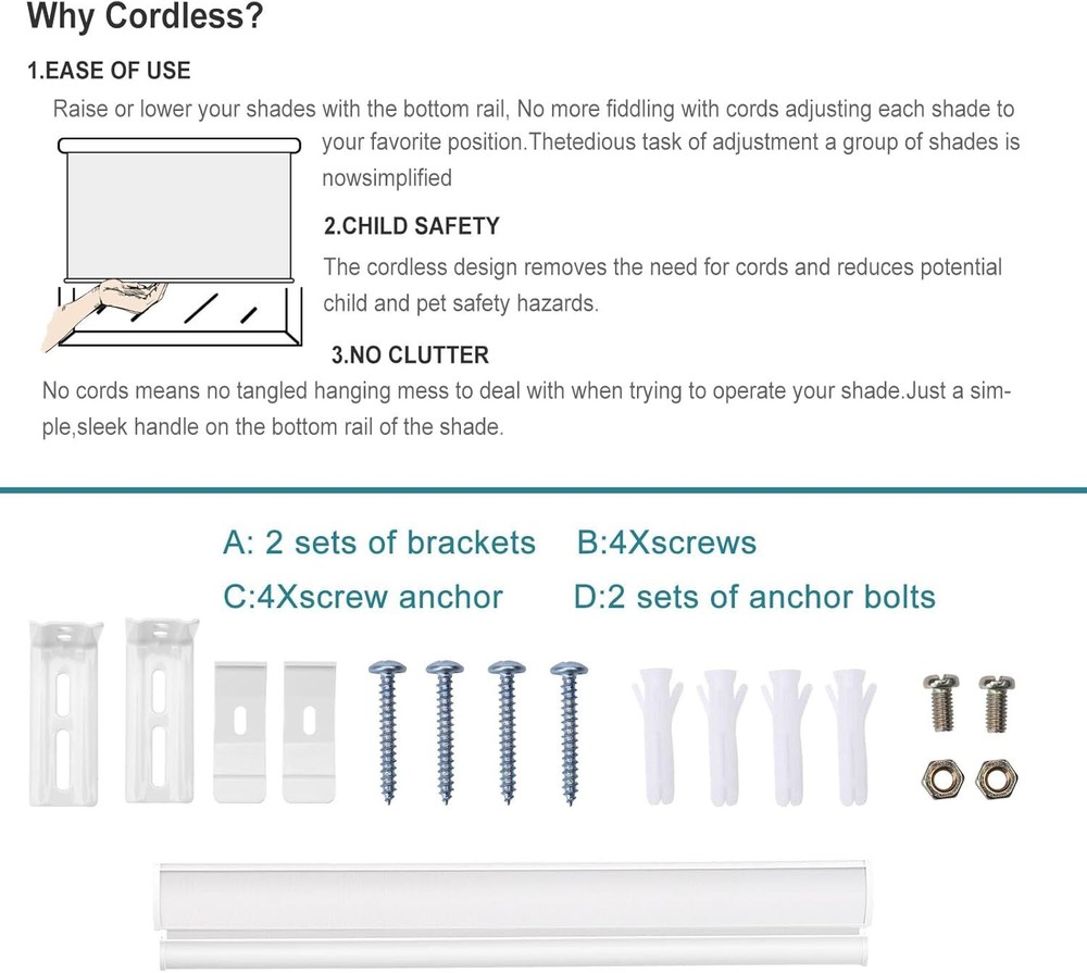 Changshade CUSTOM Made Light Filtering Cordless Window Blinds Roller Shade
