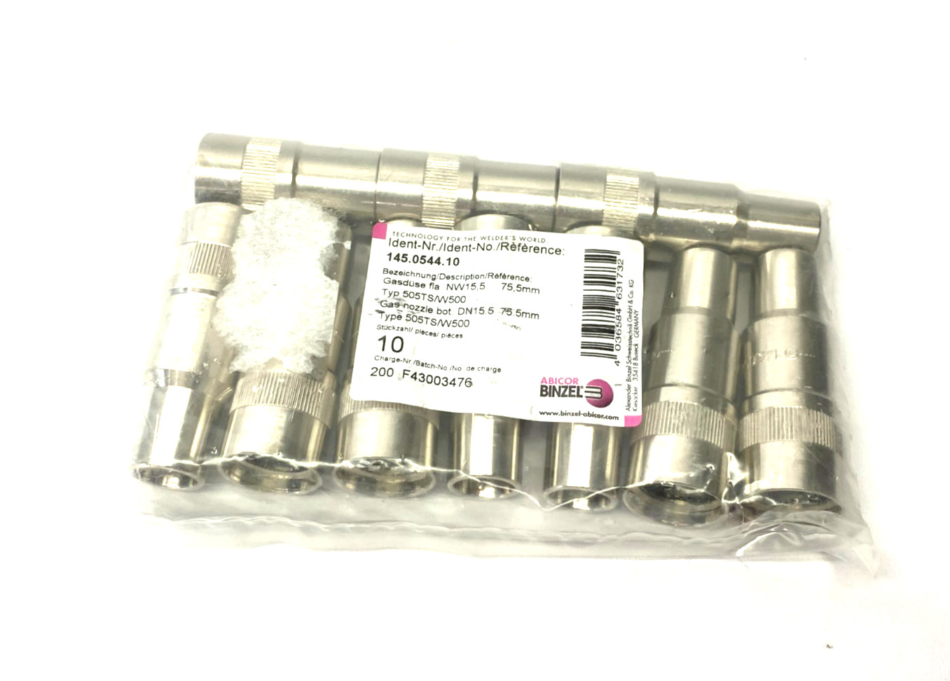 Abicor Binzel 145.0544 Gas Nozzle Robo C-Thread Bfm 15.5 x 75.5 PKG OF 10