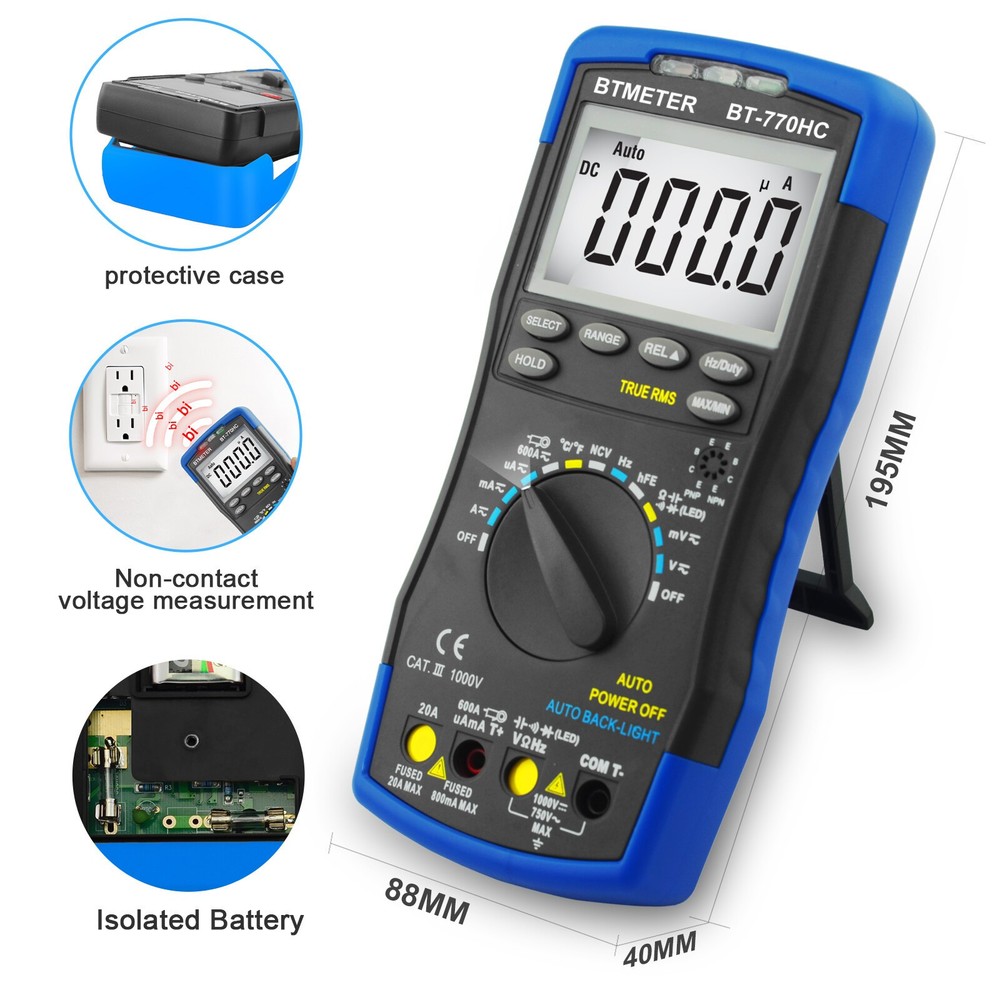 Bluetooth Multimeter NCV True RMS Temp 600A Voltmeter Ammeter AC DC Ohm Meter US