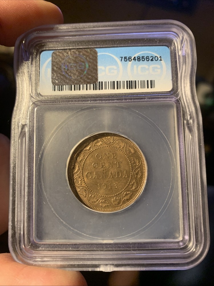 1913 CANADA LARGE CENT ~ ICG MS62BN