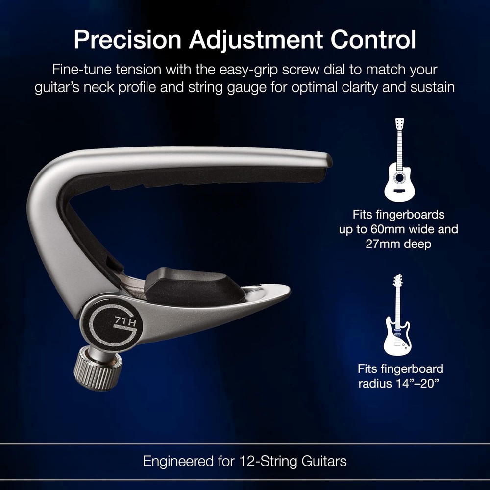 Newport 12 String Silver Guitar Capo - Groundbreaking Compensated String Pad ...