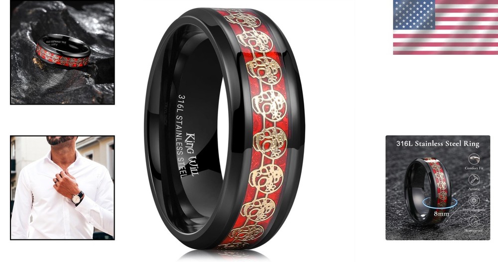 Celtic Dragon Titanium Men's Ring - Blue/Black/Green/Red