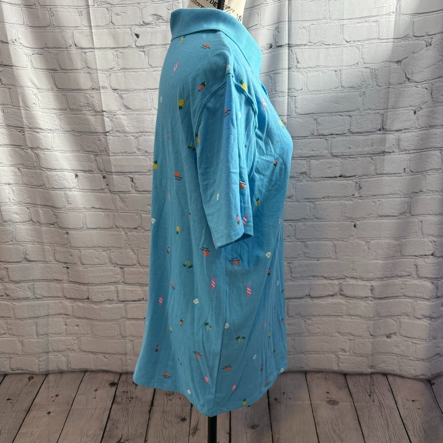 Cat & Jack Boy Polo Shirt XXL 16/18 Husky Blue Tropical Beach Print Cotton Blend