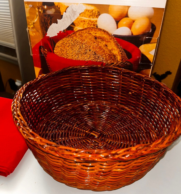 Bialetti Bread Warming Stone With Wicker Basket and Red Bread Linen