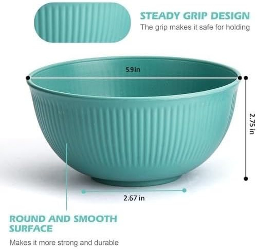 Unbreakable Cereal Bowls 24 oz, Plastic Reusable Light Weight Bowl, Set of 6,Lig