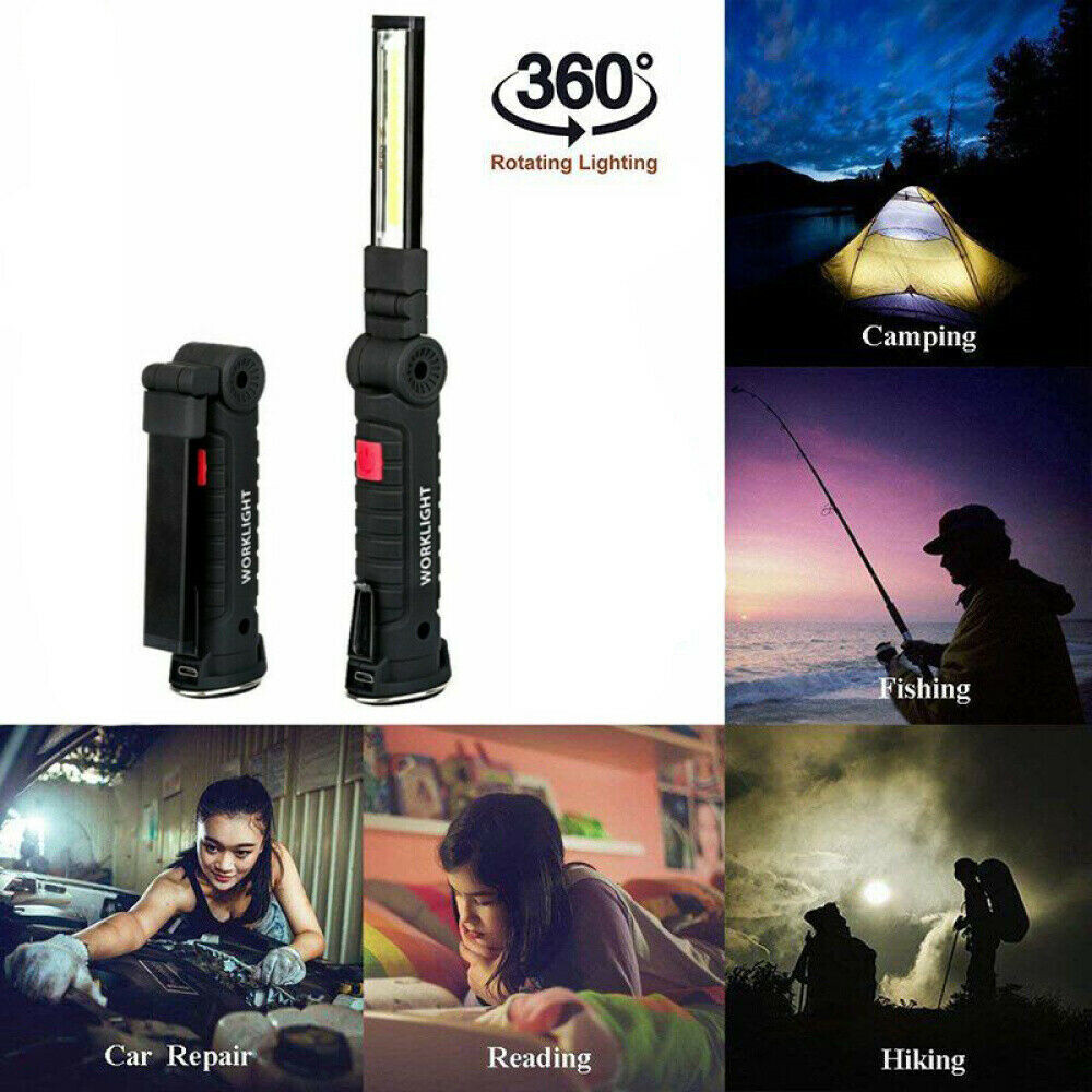 2x LED Rechargeable Work Light Magnet Flashlight Folding Torch Inspection Lamp