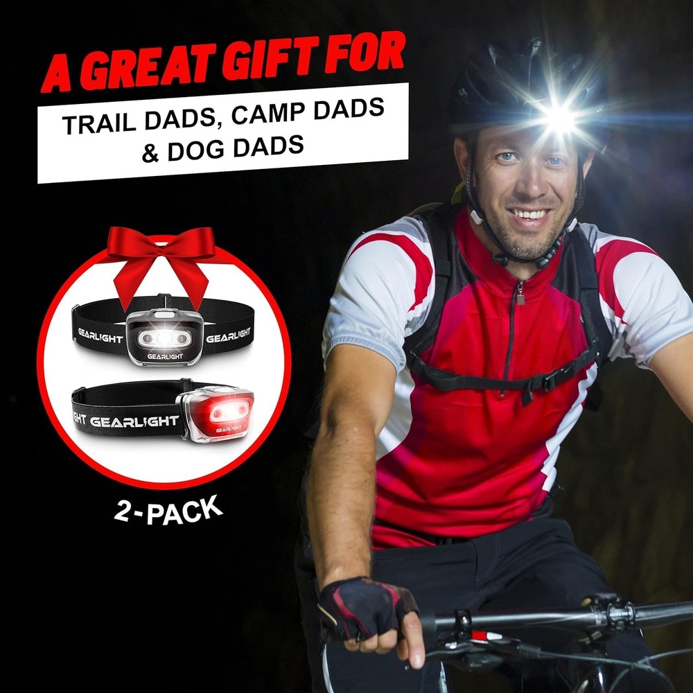 Lightweight 2Pack LED Headlamp - 200 Lumens with Pivotable Head & Red Light
