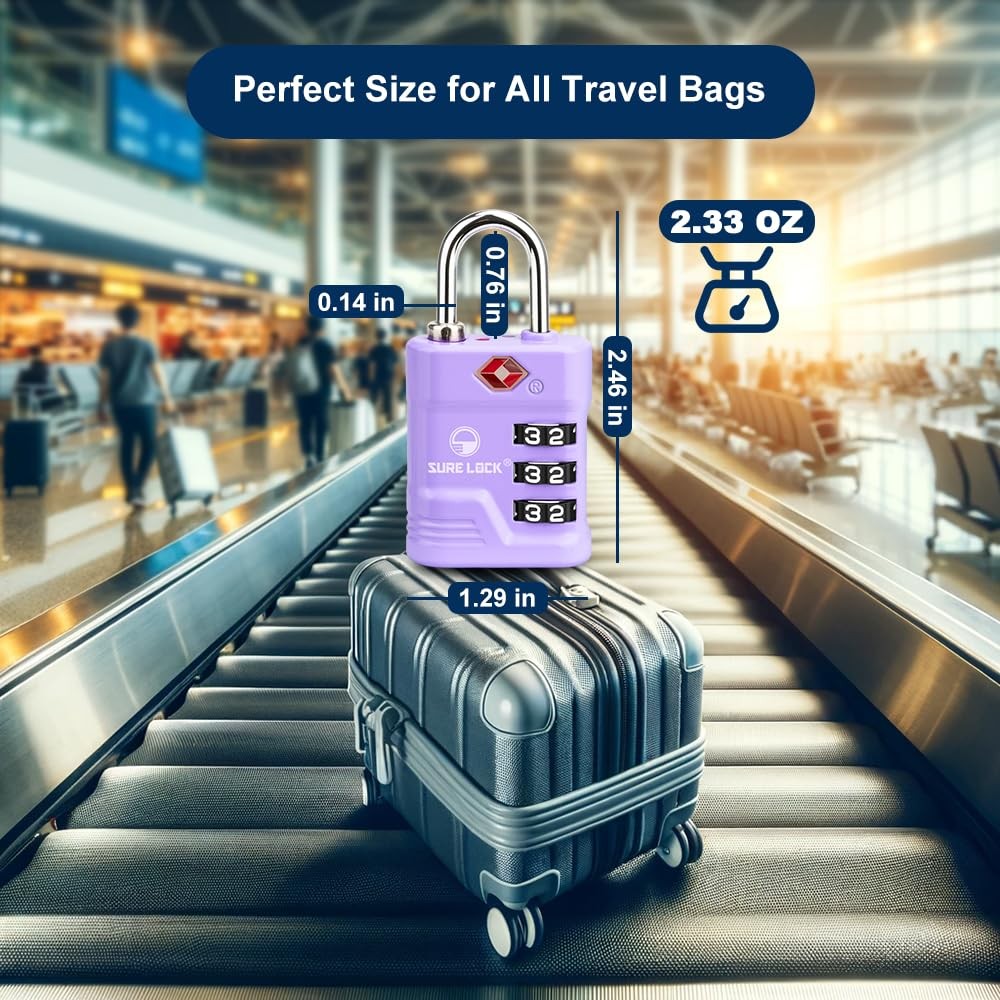 TSA Approved Luggage Lock – 3-Digit Resettable Combination Padlock with Open ...