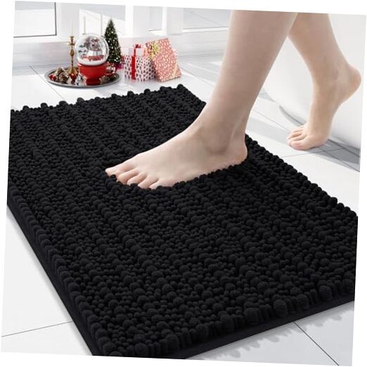 Luxury Chenille Bathroom Rug Mat, Extra Soft Thick 24" x 16" Rectangular Black