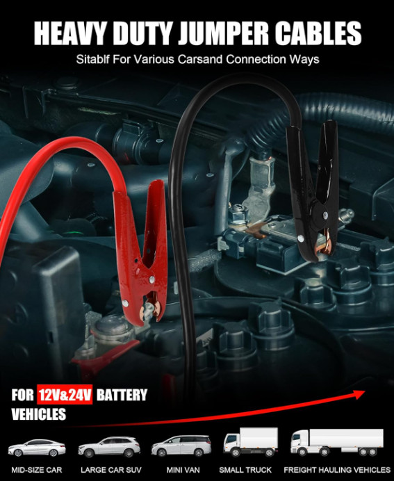 Heavy Duty Jumper Cables for Diesel Trucks - 1 Gauge 25 Feet extra long Booster