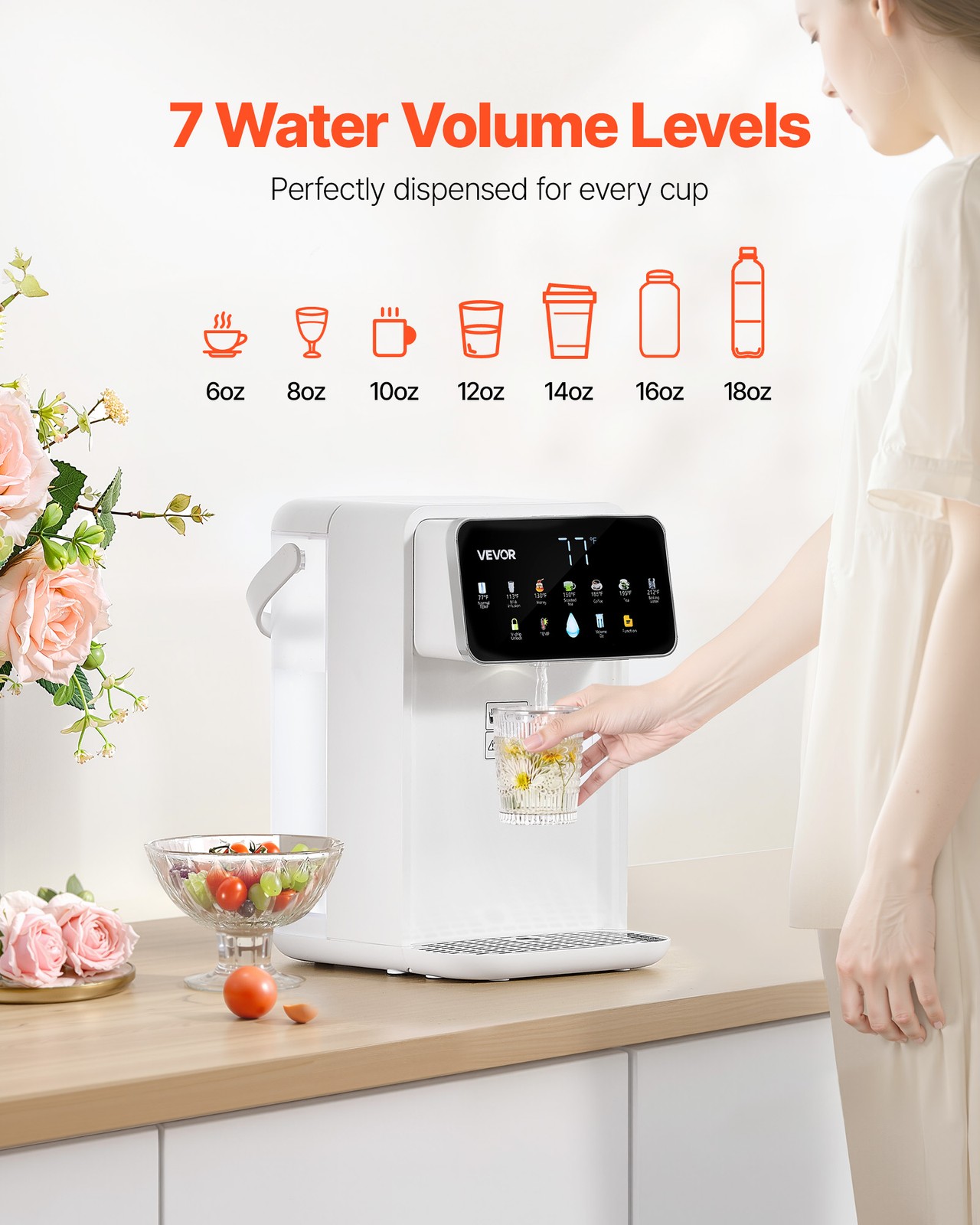 VEVOR Countertop Instant Hot Water Dispenser with 7 Temps 7 Volumes 118oz Tank