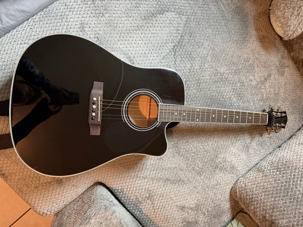 Black Dreadnought Acoustic Guitar 6 String w/ Strap