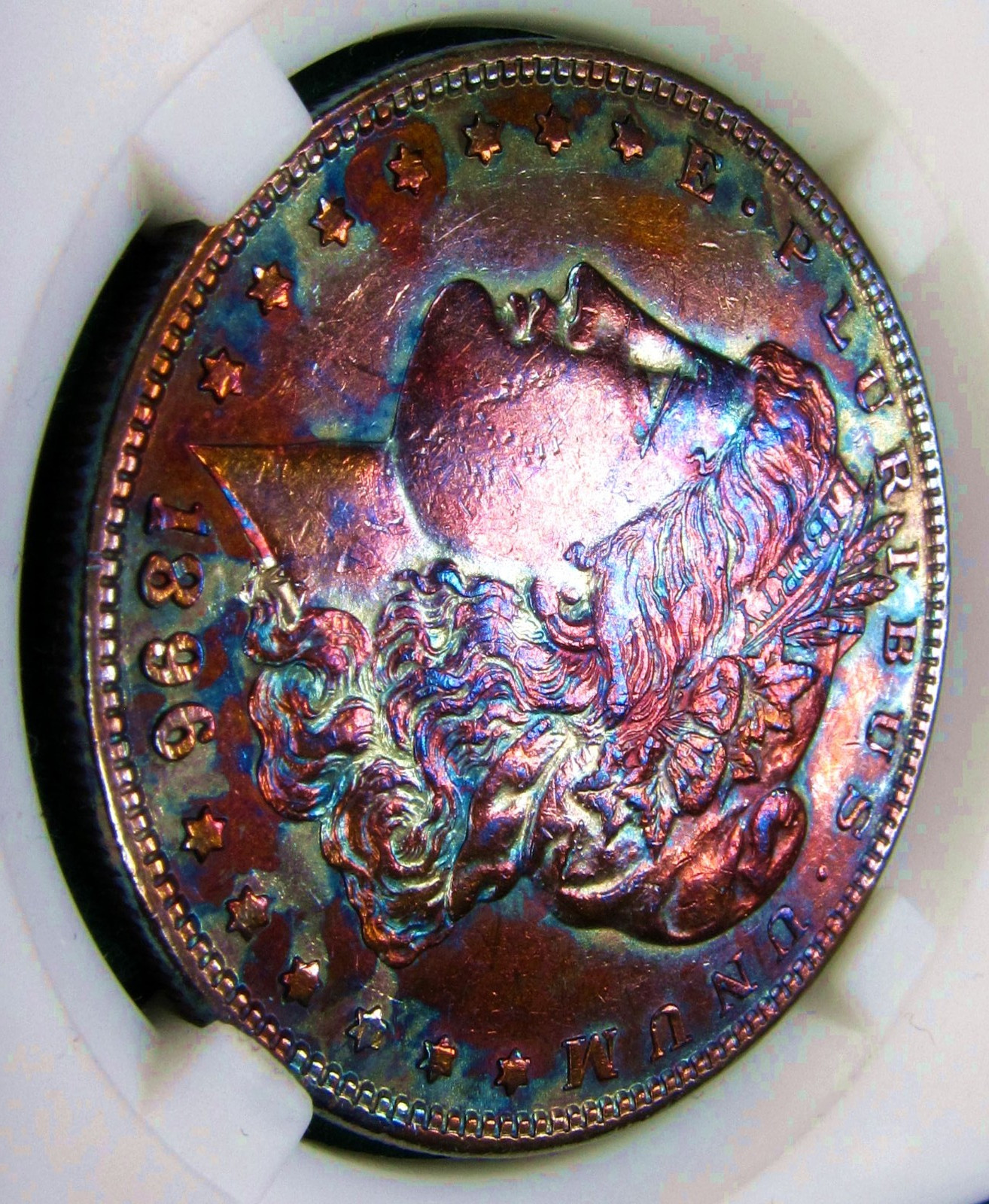 1896 Morgan Dollar Toned Silver ✪ MS ✪ Colorful Rainbow Toning~Gold Magenta Blue