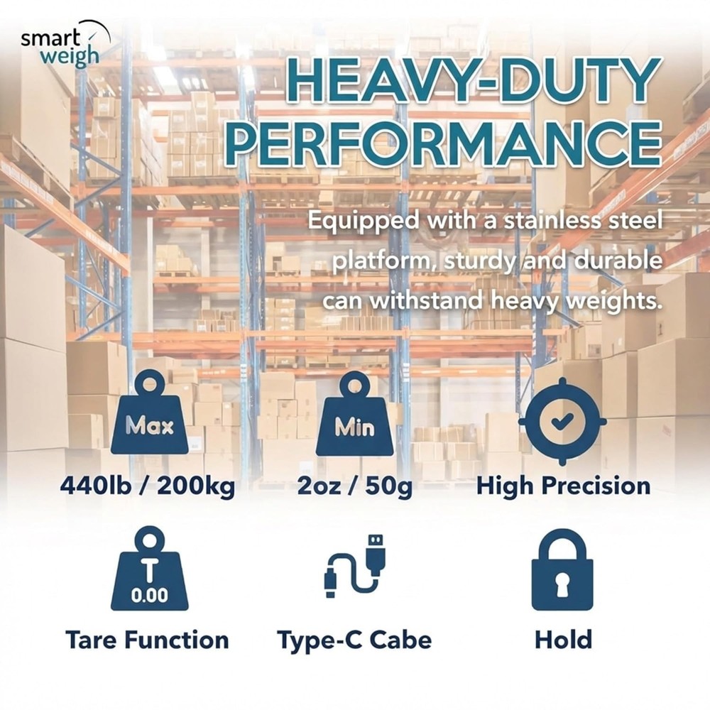 Digital Shipping Scale, Hold & Tare Function, 440 lb